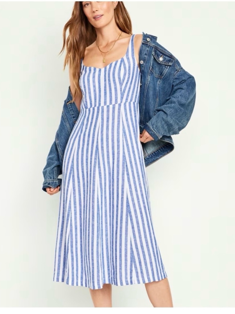 Old Navy Blue and White Striped Linen Blend Sleeveless Midi Dress
